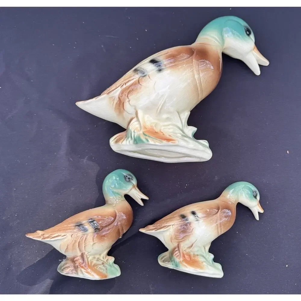 Vintage Royal Copley Windsor Mallard Duck Set of 3 Ceramic Figurine Mid Century